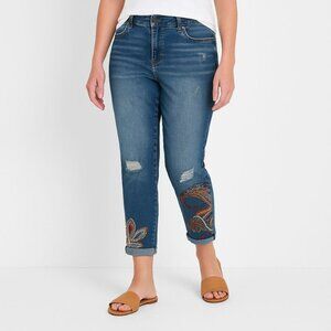 Chicos Womens Girlfriend Ankle Jeans Beaded Embroidered Distressed Size 0.5 | 6R